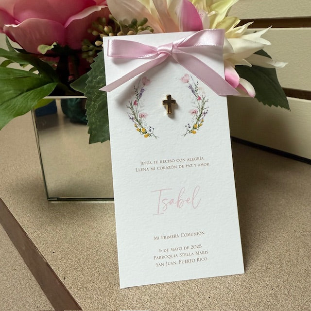 Bookmark Flower Wreath with Silver or Gold Cross