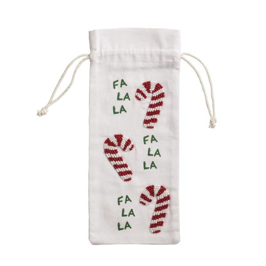 Candy Cane Beaded Wine Bag