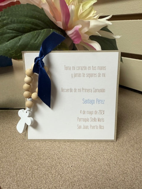Boy Square Double Panel with Wood Rosary