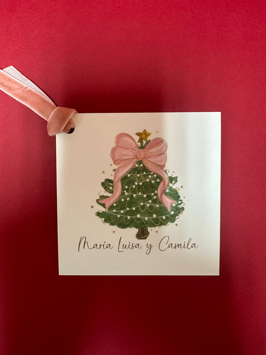 Pink XMas Tree Gift Tag