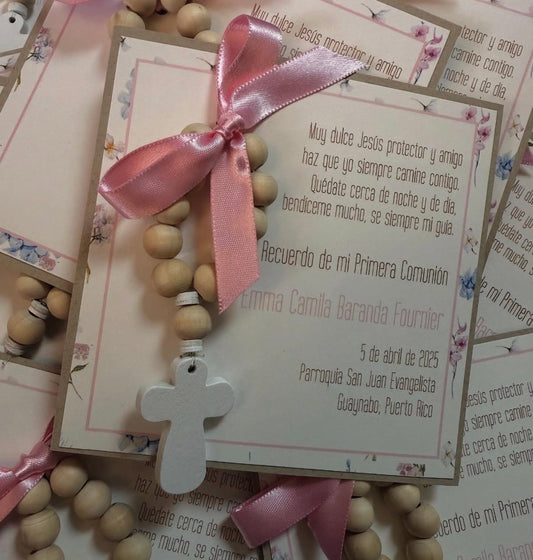 Girl Square Double Panel with Wood Rosary