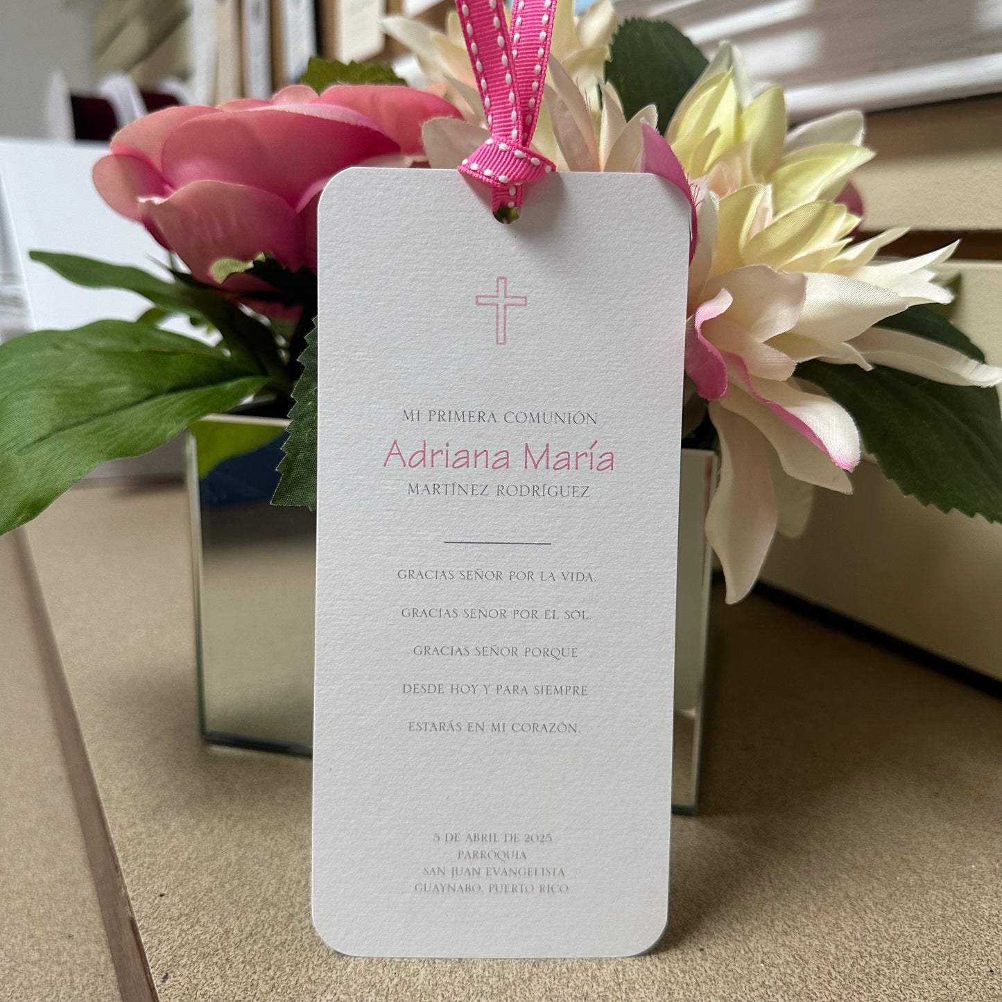 Bookmark with Magenta Stitches Ribbon