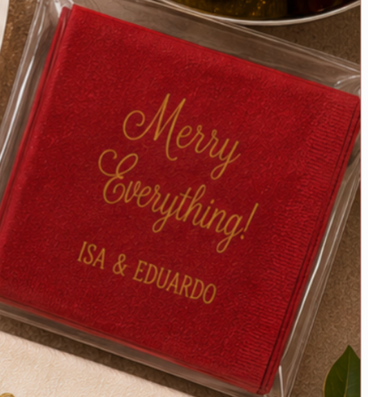 Beverage Red/Gold 3 ply Napkin  Merry Everything