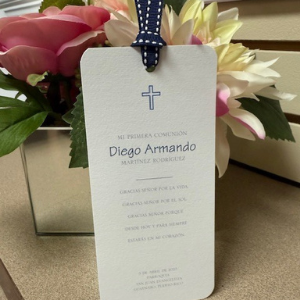 Bookmark with Navy Stitches Ribbon