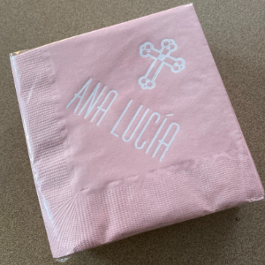 Beverage Napkin Pink with White Ink